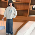 Girls' Crew Neck Hoodie and Jeans Two-Piece Set