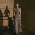 Women's Fashion Chiffon Knit Long Skirt + Top 2-Piece Set 2026 - Gray