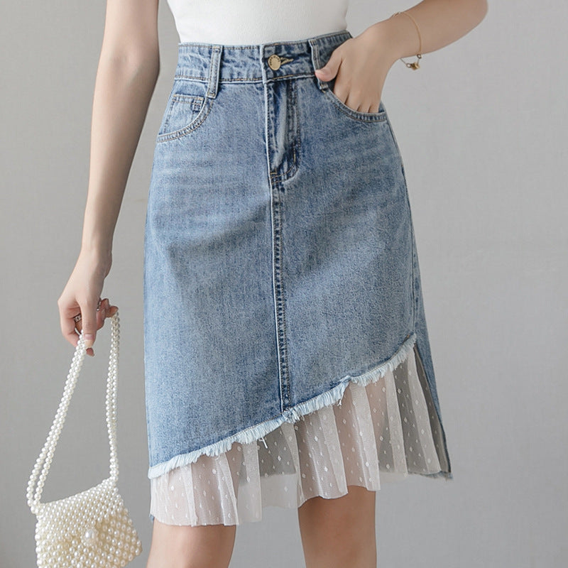 Spring-Summer Slimming Lace High Waist Patchwork Mid-Length Long Skirt