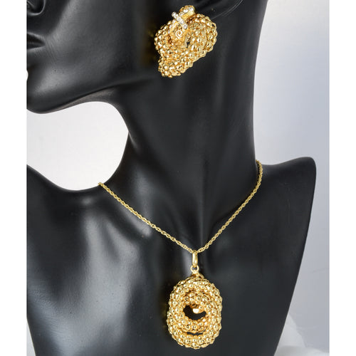Western Hot Sale Style Overseas Simple Gold Beaded Linked Circle Pendant Premium Earrings Necklace Set Women