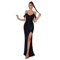Women's Spaghetti Strap Off-Shoulder Sequin Slim Fit Sexy Evening Gown Banque...