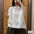 Summer Korean Youthful Linen Mini Flutter Sleeve Peter Pan Collar Loose Shirt