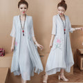 Women's Summer Ethnic Mesh Printed Dress + Skirt + Long Skirt 2-Piece Set 2026 - Pink Set