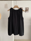 Korean Japanese Sleeveless Crew Neck Tie-Front Doll Top Shirt + Tank Top