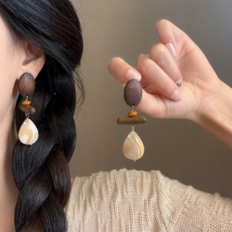 Bohemian Geometric Wooden Flower Stud Earrings - view 10