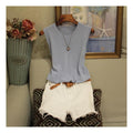 Round Neck Knit Tank Top - Wide Strap Ice Silk Sleeveless Vest Women