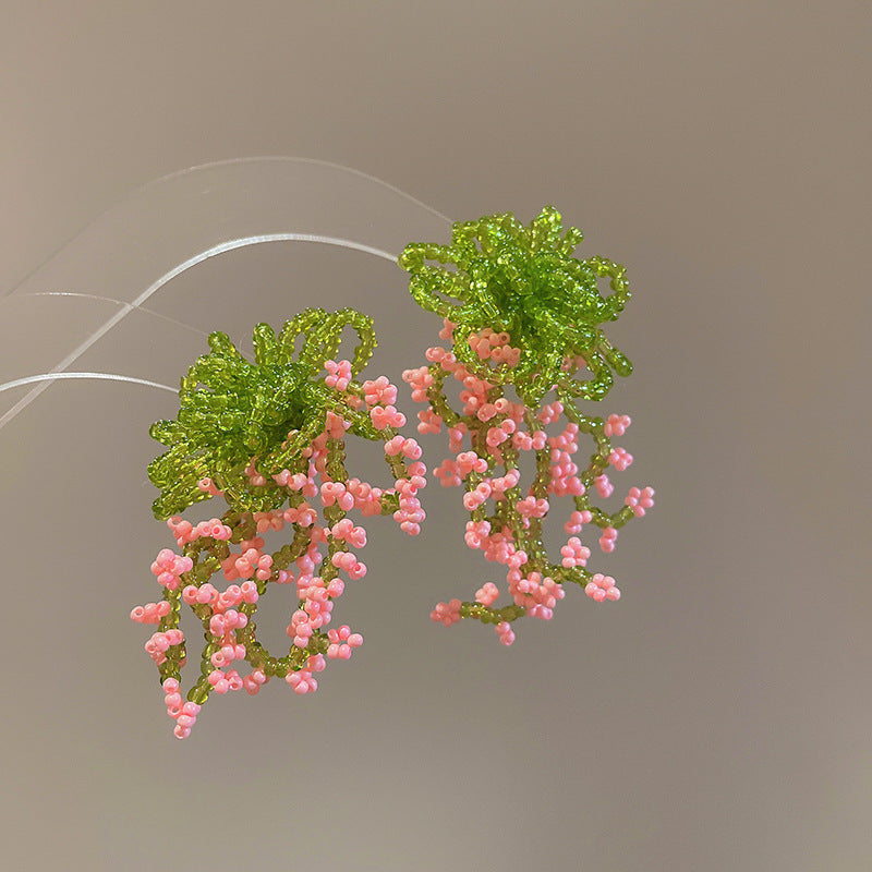 Floral Seed Bead Crystal Tassel Earrings - view 9