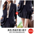 Women's Fall Korean Casual Petite Blazer + Pleated Skirt Set 2026 - Black Suit