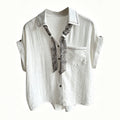Summer Korean Casual Embroidered Short Sleeve Loose Cuffed Topstitched Shirt