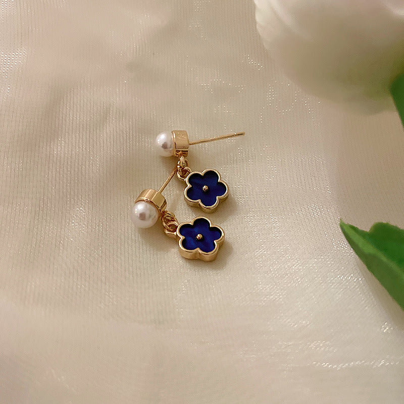 Blue Heart and Flower Square Stud Earrings – Trendy Summer Style - view 8