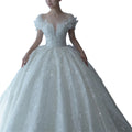 Custom Princess Wedding Gown - Off-Shoulder Pearlescent Train Bridal Dress