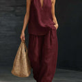 Women's Summer Casual Fashion Sleeveless Loose Wide Leg Pants 2-Piece Set 2026 - Black