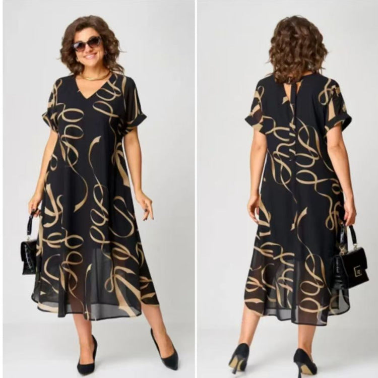 Plus Size Print Short Sleeve Dress - Youthful Floral Maxi Dress Women