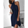Sexy Halter Neck Irregular Casual Beach Dress, 2025