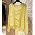 Women's Summer Long Sleeve V-Neck Sun-Protection Loose Cardigan + Shirt 2026 - Yellow
