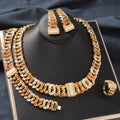 Dubai Breeze Chunky Chain Stripe Gold Set Jewelry Ethnic Style Press Flower Shape Earrings Ring Africa Wedding Jewelry Set