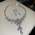EU/US Import Imperial Breeze Rhinestone Flower Teardrop Stud Earring Necklace Set Clavicle Chain Light Luxury Premium Necklace Women