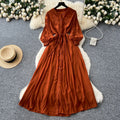 Retro Palace Style Lantern Sleeve Dress, Crochet Embroidery Fitted Long Dress