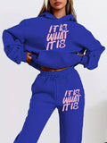Fall Sporty Minimal Long Sleeve Printed Letter Print Hoodie Set
