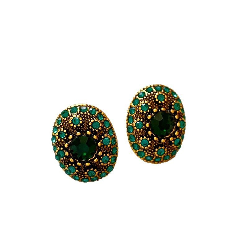 Emerald Green Oval Rhinestone Stud Earrings - view 5