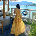 French Yellow Ombre Floral Ribbon V-Neck Camisole Long Dress