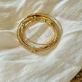Vintage Gold Flower Width Edge Bangle Women Multi-Layered Wear Vacation Breeze Bracelet Exquisite Fashionable Hand Jewelry