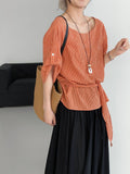 Summer Korean Casual Tie-Front Waist-Tie Plaid Shirt