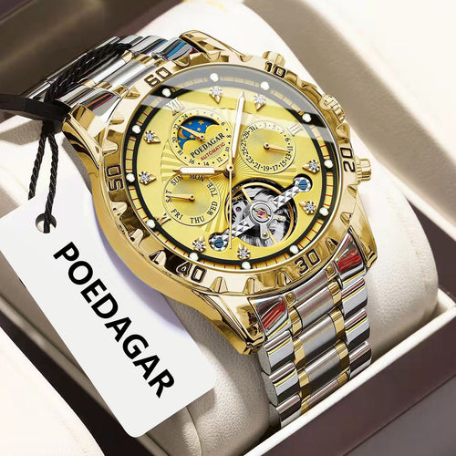POEDAGAR Men Mechanical Watch Self-Winding Waterproof Multifunction Glow Watch Men Live Export Bestseller Watch