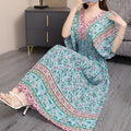 Women's Chinese French Short Sleeve V-Neck Printed Dress + Skirt 2026 - 1-1#