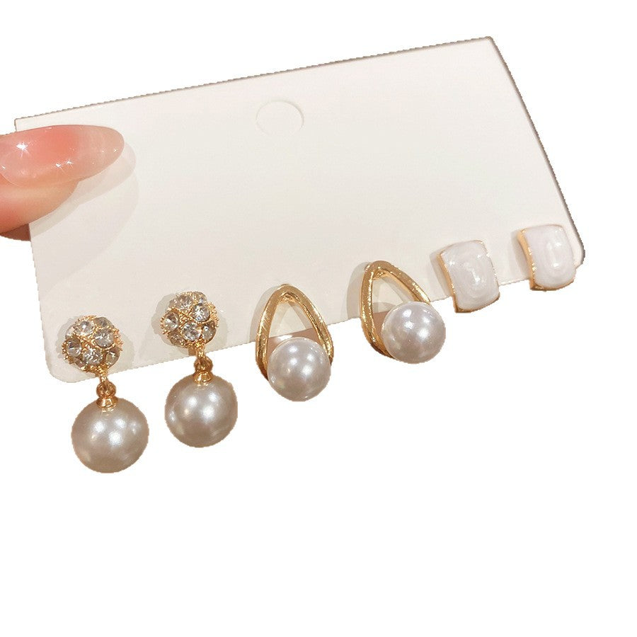 French Enamel Flower and Pearl Stud Earring Set - view 5