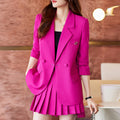 Women's Fall Korean Casual Petite Blazer + Pleated Skirt Set 2026 - Black Suit