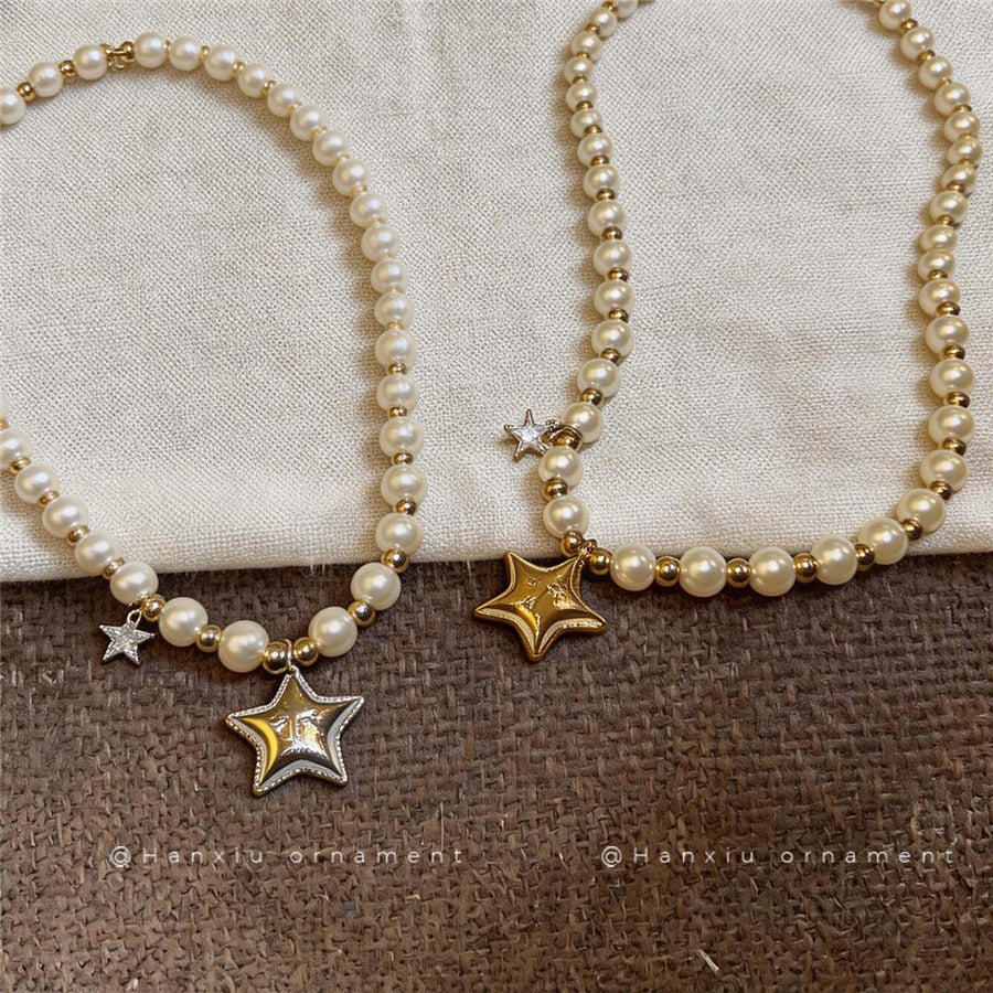French Star Pendant Pearl Necklace - view 2