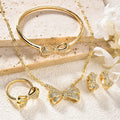 Overseas Dubai Gold 18K Necklace Earrings Set Ring Bracelet Set Bow Cubic Zirconia Design Detail Clavicle Chain Accessory Set