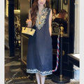 Sleeveless Heavy Embroidery V-Neck Mid-Length Ethnic Dress