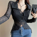 Women's French Retro Sheer Knit Irregular Cardigan