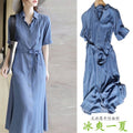 2026 spring and summer new short-sleeved large size slim mid-length cardigan windbreaker dress women