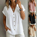 Summer Slimming V-Neck Pleated Loose Shirt