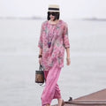 Spring-Summer Fashion Slimming Ramie Printed Loose Lantern Pants + Top 2-Piece Set