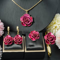 Western 18K Gold Overseas 3D Romantic Rose Flower Personality Necklace Bracelet Set Earrings Ring Knot Wedding Banquet Set