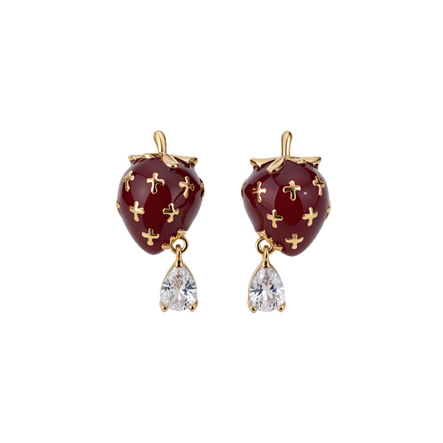 Red Enamel Strawberry Stud Earrings - view 5