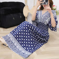 Women's Chinese French Short Sleeve V-Neck Printed Dress + Skirt 2026 - 1-1#