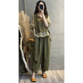Summer Fashion Slimming Linen Cotton Patchwork Printed Harem Pants + Top 2-Piece Set