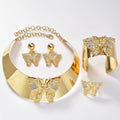 Dubai 18K Gold Butterfly Rhinestone Necklace Earrings Set Ring Bangle Women Banquet Jewelry Set Cubic Zirconia Rhinestone
