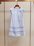 Blue Flutter Sleeve Embroidered Bow Dress, High-End Summer New