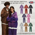 ARTIE Men's Fall/Winter 360G Washed Distressed Spray-Dye Double Zip Fleece-Lined Hoodie & Pants Set