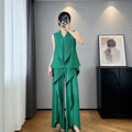 Sleeveless Pleated Asymmetric Drapey Wide Leg Pants + Top Set