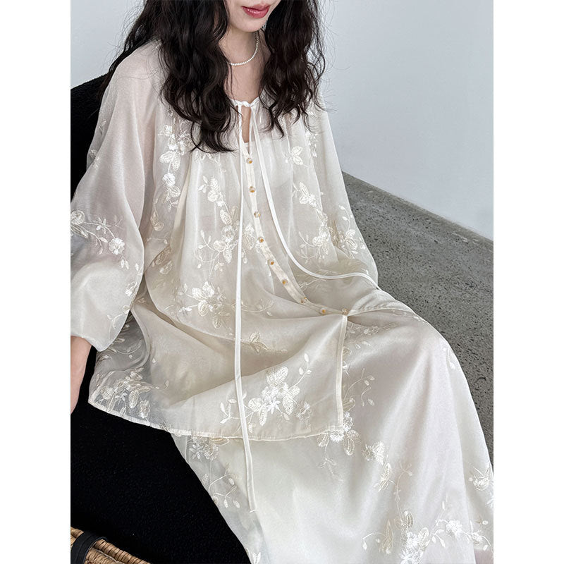 Summer New Chinese Embroidered Heavy Sun-Protection Shirt + Skirt 2-Piece Set