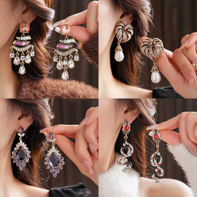 Vintage Pearl and Rhinestone Stud Earrings - view 2