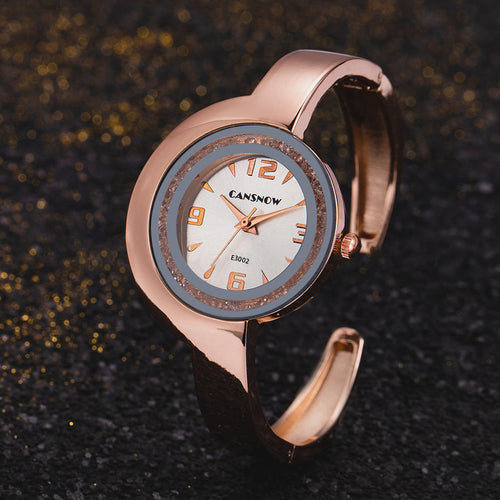 New Hot Sale CANSNOW Bangle Watch Women Personality Creative Crescent Glitter Sand Dial Quartz Watch Women In Stock