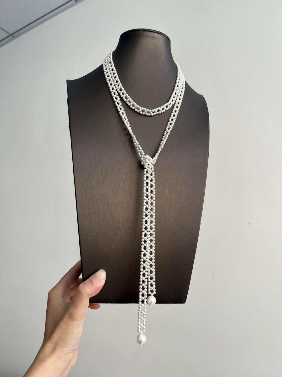 French Layered Round Pearl Beaded Necklace - view 7